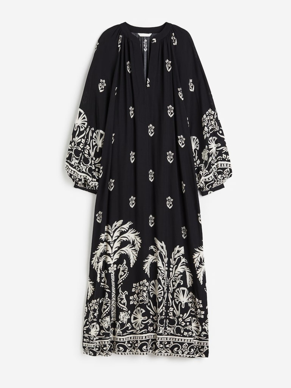 H&M Black Maxi Dress with White Botanical Print